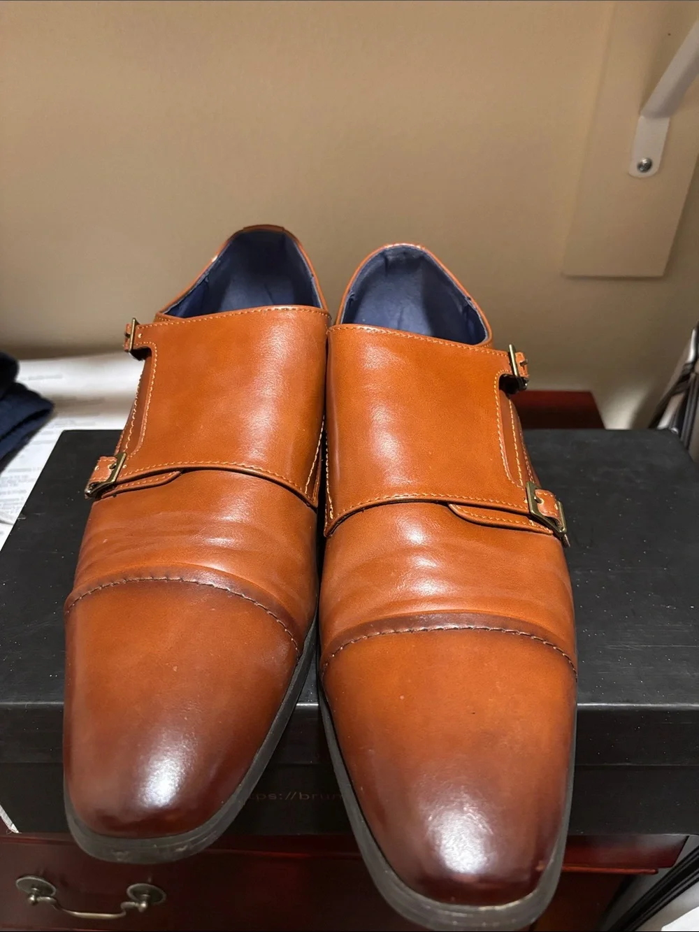 Bruno Marc Men's Double Monk Strap Oxfords - Tan Brown